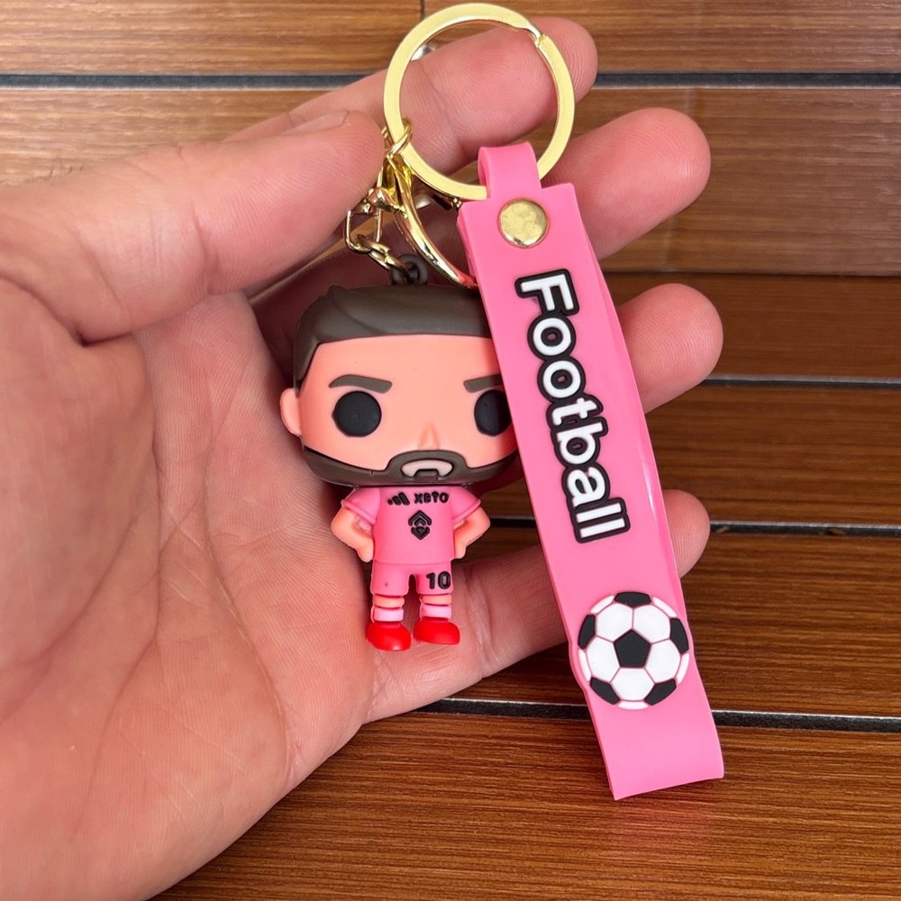 Pink Football Keychain with Figurine
